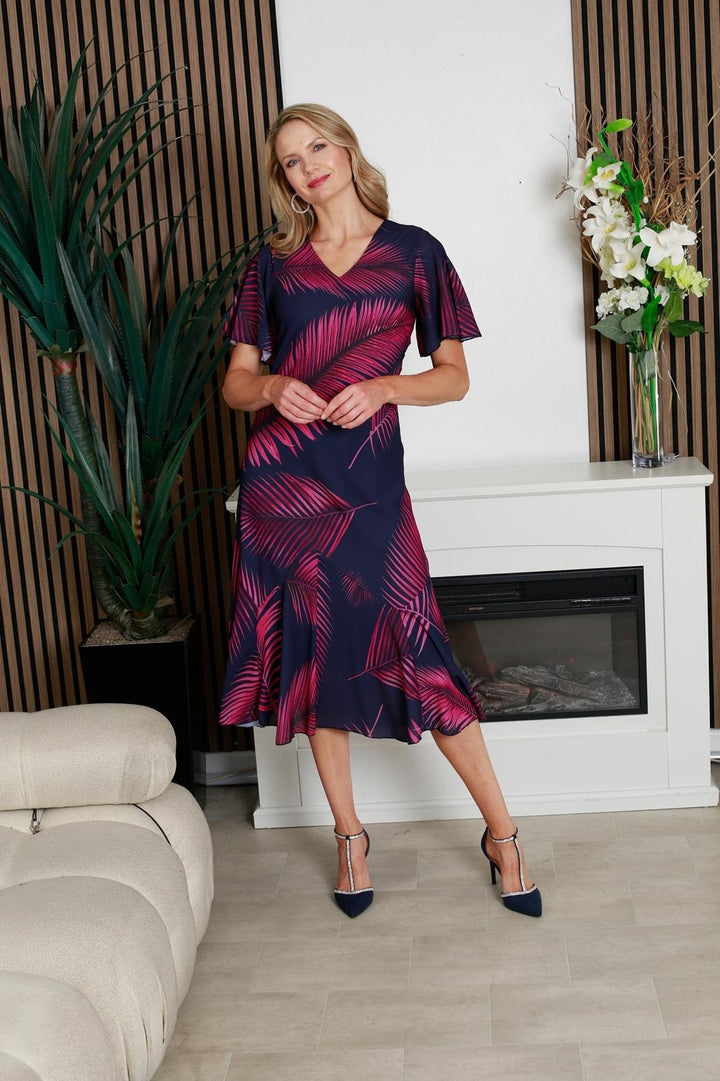 Glitz 1479 Dress and Jacket Pink and Navy Print
