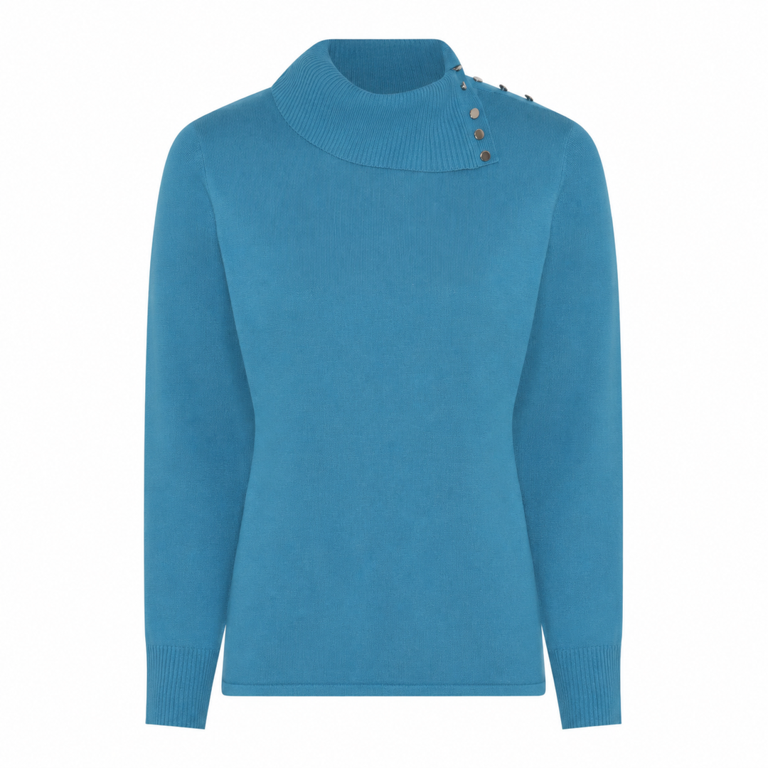 Micha 166 172 Mosaic Blue Jumper With Button Detail