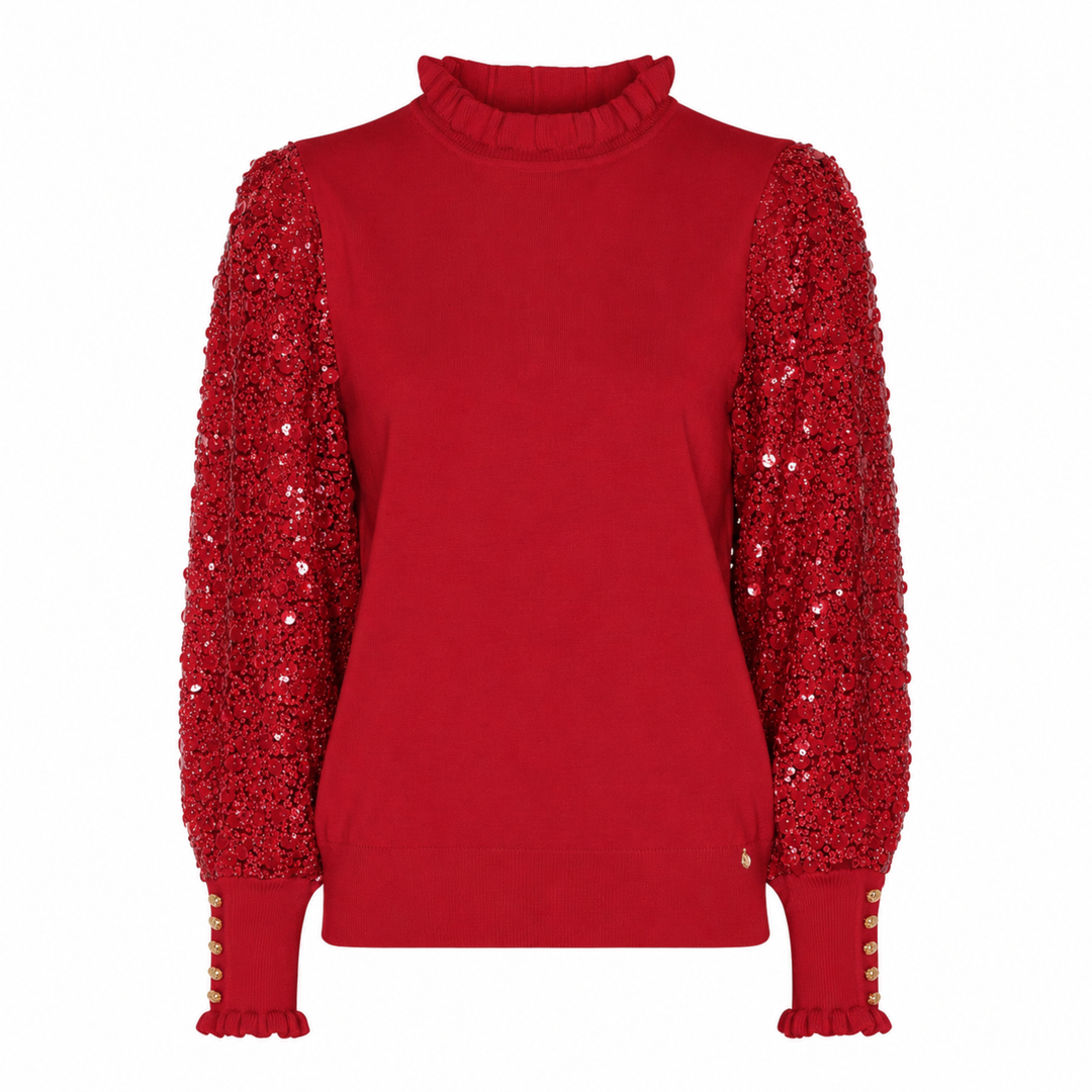 Micha 184 103 Red High Neck Sparkle Sleeved Jumper