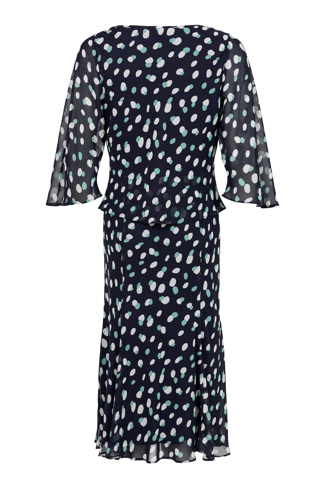Tia Godske 18747 Navy Dress with Green and Ivory Print