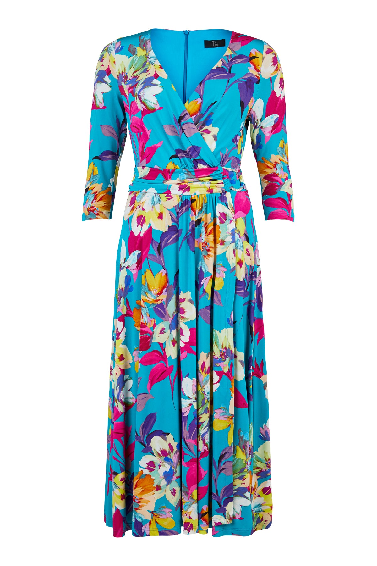 Tia 78699 Blue Floral Print Dress with Sleeves