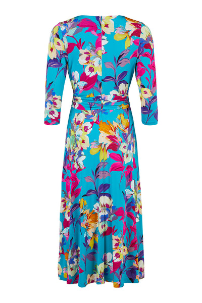 Tia 78699 Blue Floral Print Dress with Sleeves