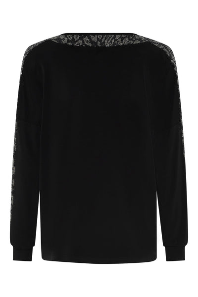 Tia 73047 Black V Neck Sleeved Sparkle Top