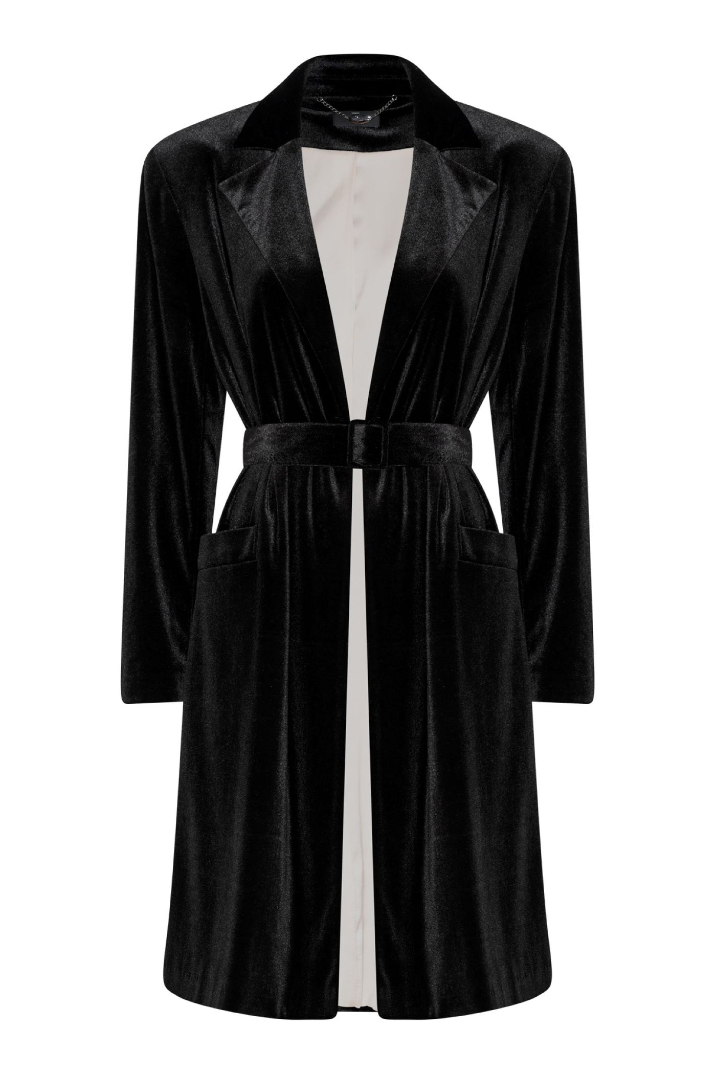 Tia 77614 Long Velvet Sleeved Black Coat