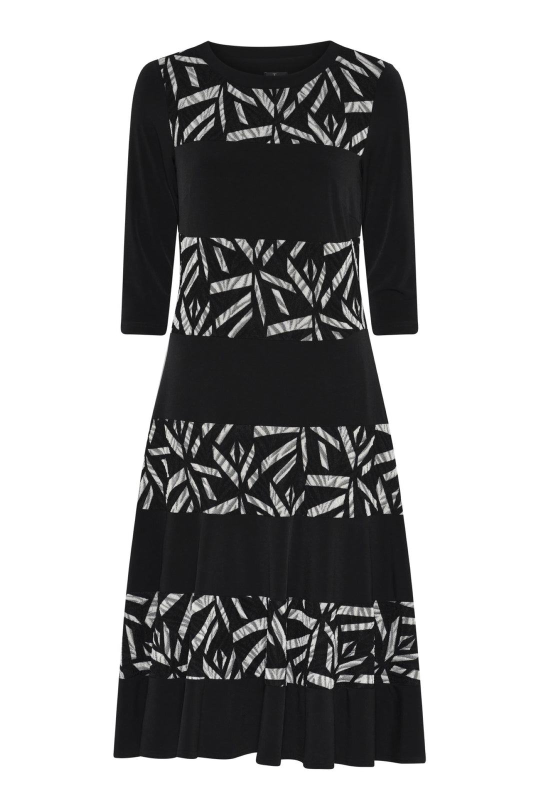 Tia 78713 Sleeved A Line Dress Black and Grey