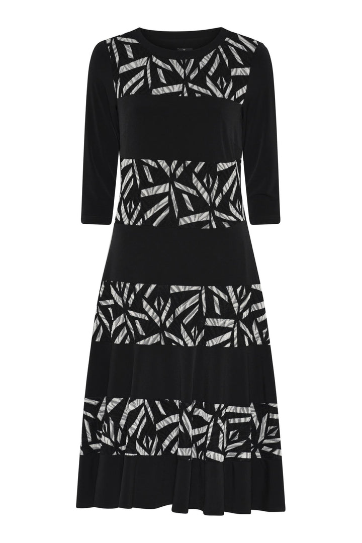 Tia 78713 Sleeved A Line Dress Black and Grey