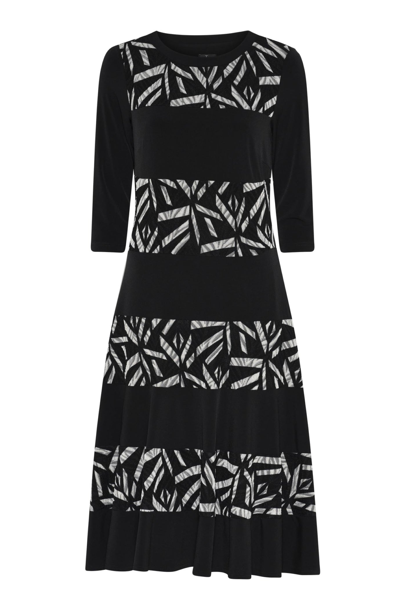 Tia 78713 Sleeved A Line Dress Black and Grey