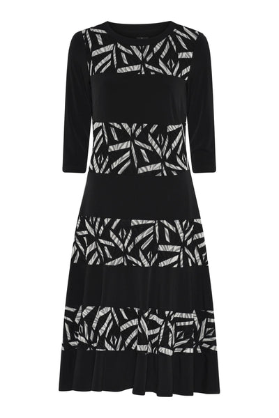 Tia 78713 Sleeved A Line Dress Black and Grey