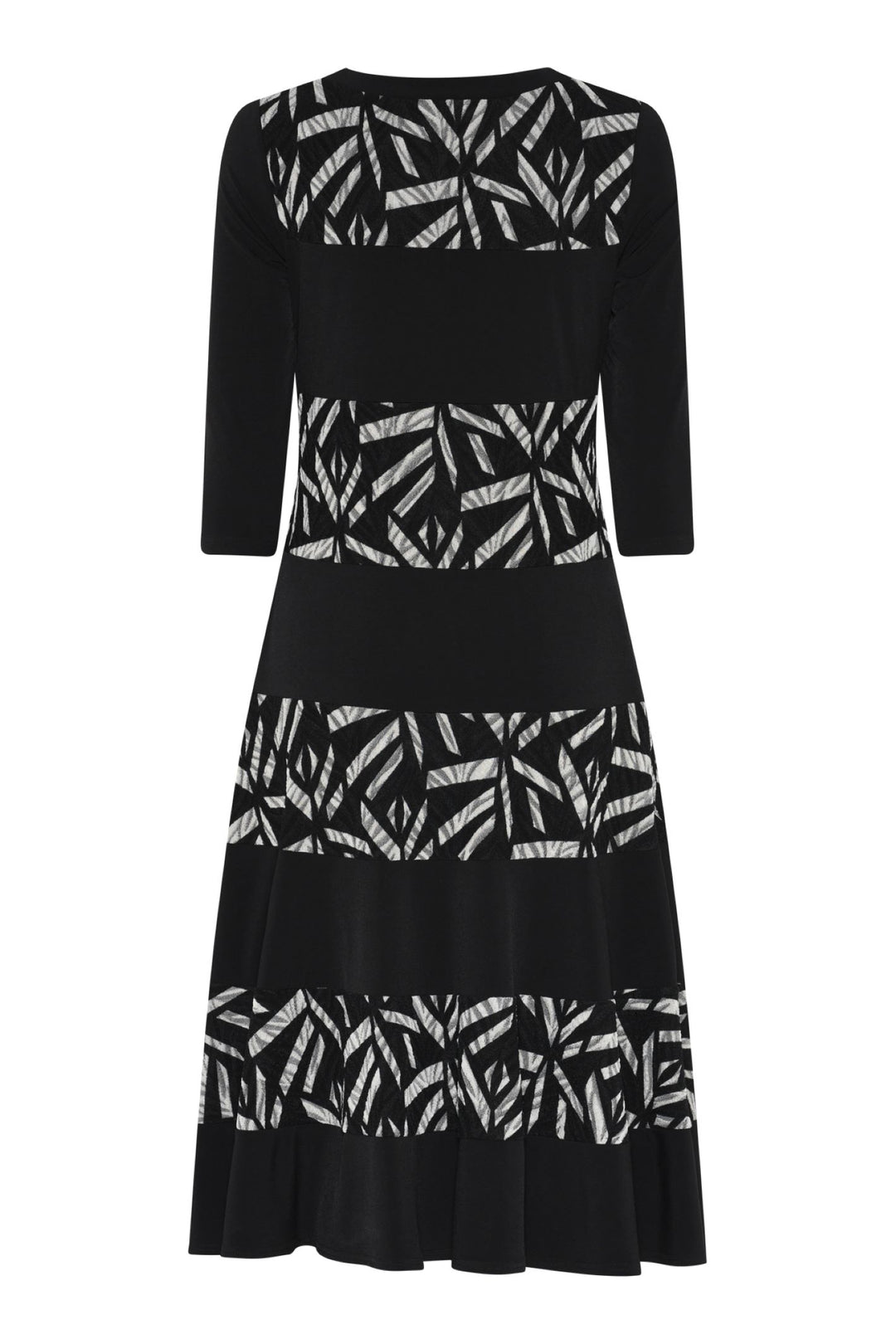 Tia 78713 Sleeved A Line Dress Black and Grey