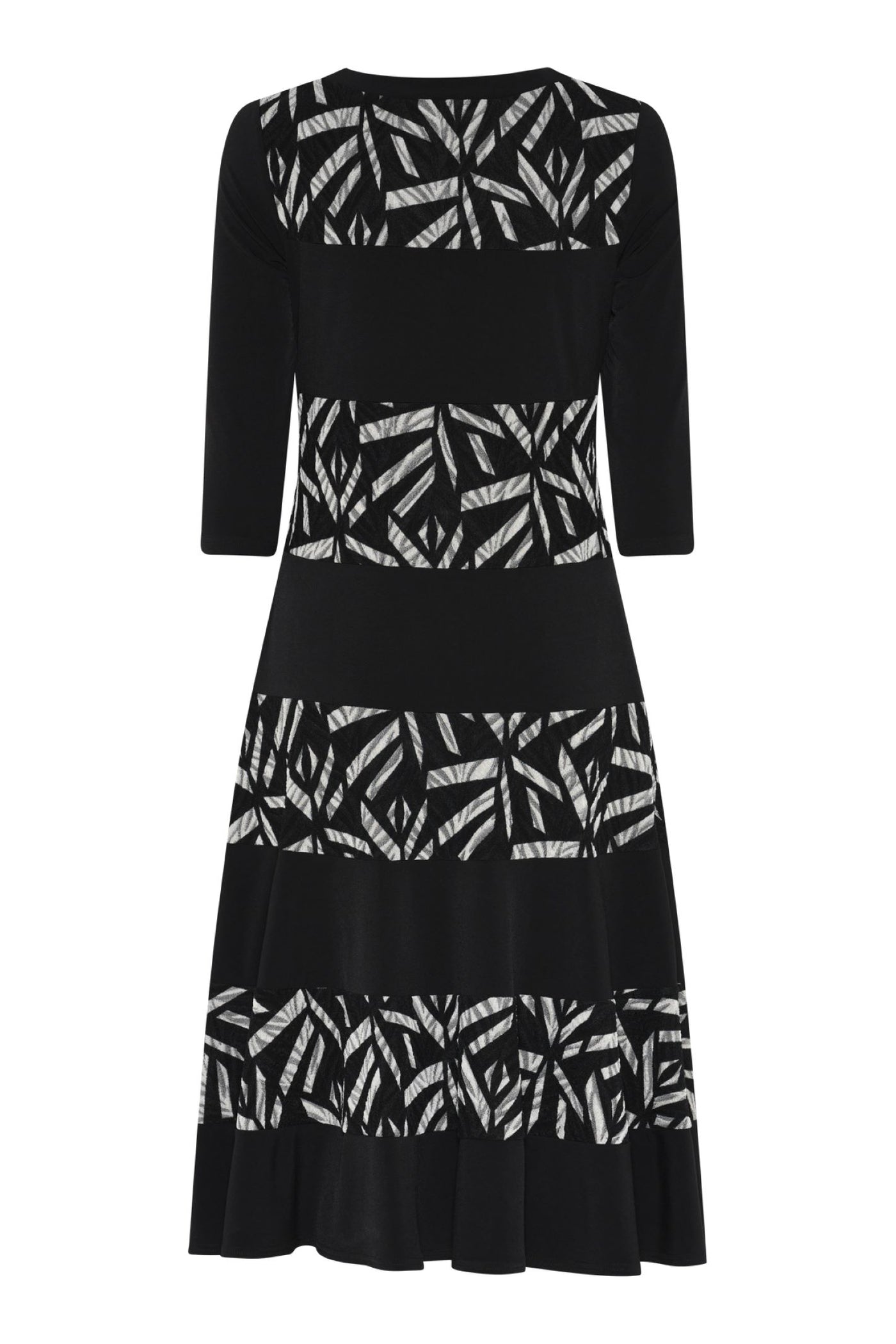 Tia 78713 Sleeved A Line Dress Black and Grey