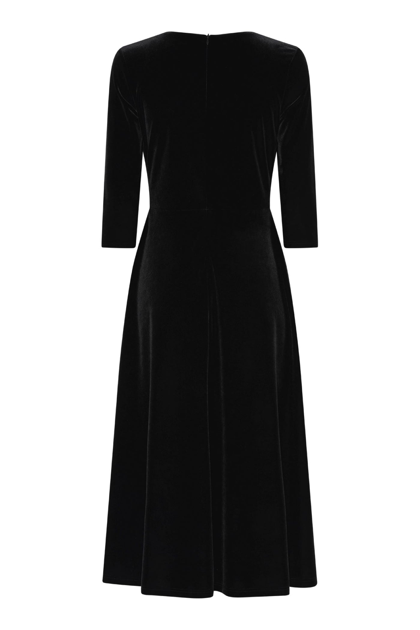 Tia 78732Black Velvet Fit and Flair V Neck Sleeved Evening Dress with Diamante Band
