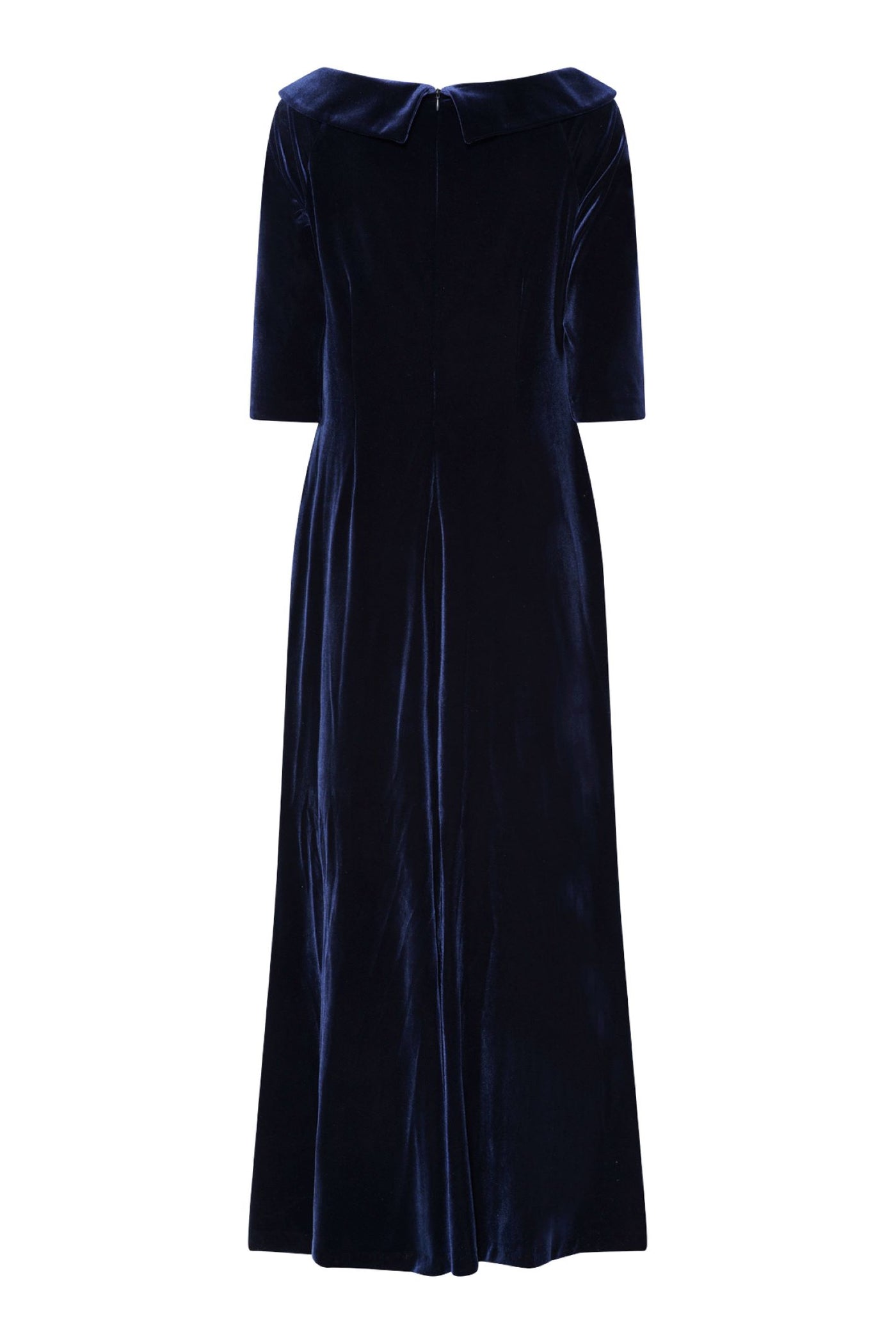 Tia 78735 Midnight Blue Long, Sleeved, Wide Neck Evening Dress in Velvet