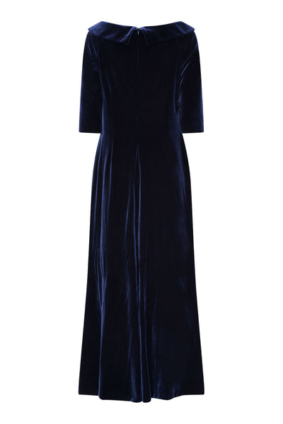 Tia 78735 Midnight Blue Long, Sleeved, Wide Neck Evening Dress in Velvet