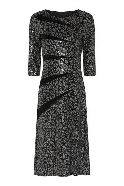 Tia 78737 Silver and Black A Line Sleeved Dress
