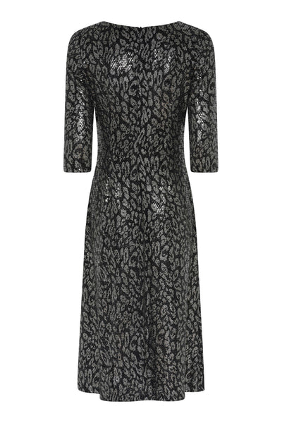 Tia 78737 Silver and Black A Line Sleeved Dress