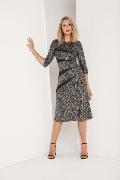 Tia 78737 Silver and Black A Line Sleeved Dress