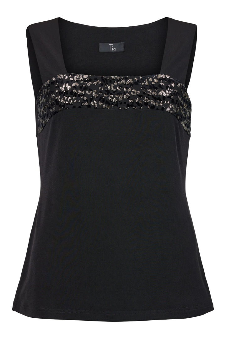 Tia 73069 Black Gold Print Cami Top Jersey Fabric