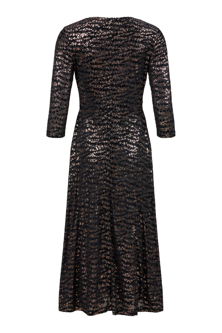 Tia 78548 Black Gold Fit and Flare V Neck Sleeved Dress