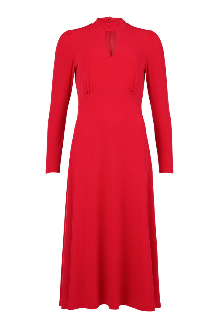 Tia 78878 Red Sleeved High Waisted A Line Dress