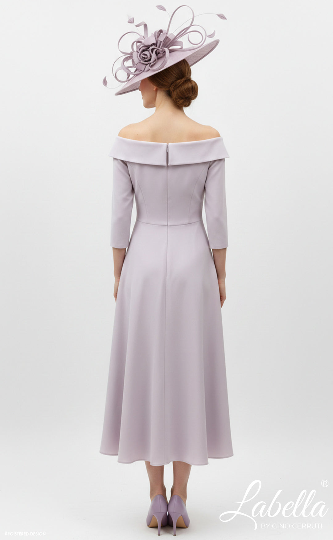 Labella Elowenna Dress in Burghandy with Overskirt, Bardot Neck