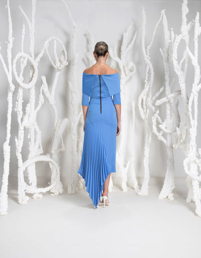 Kevan Jon Keira Cornflower Blue Pleat Dress