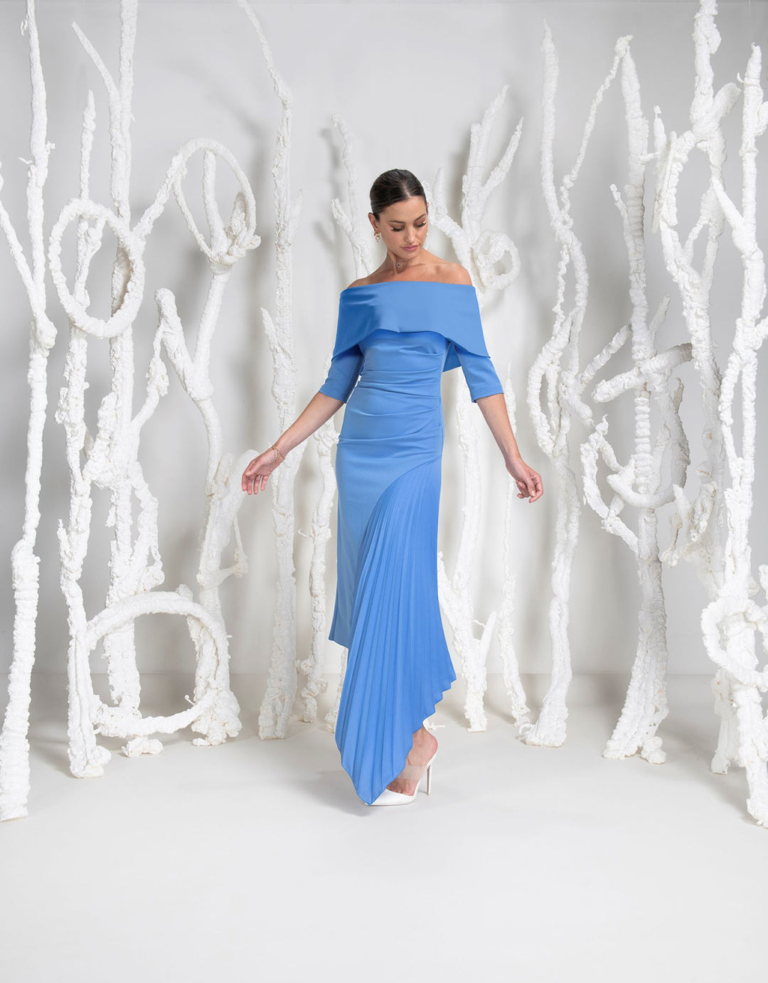 Kevan Jon Keira Cornflower Blue Pleat Dress