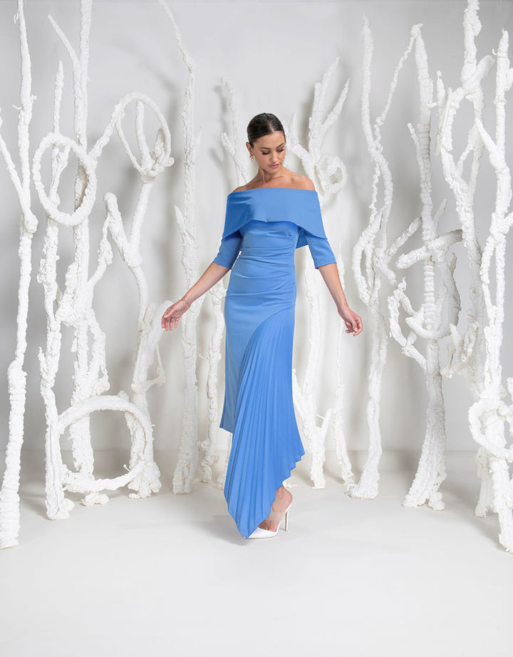 Kevan Jon Keira Cornflower Blue Pleat Dress