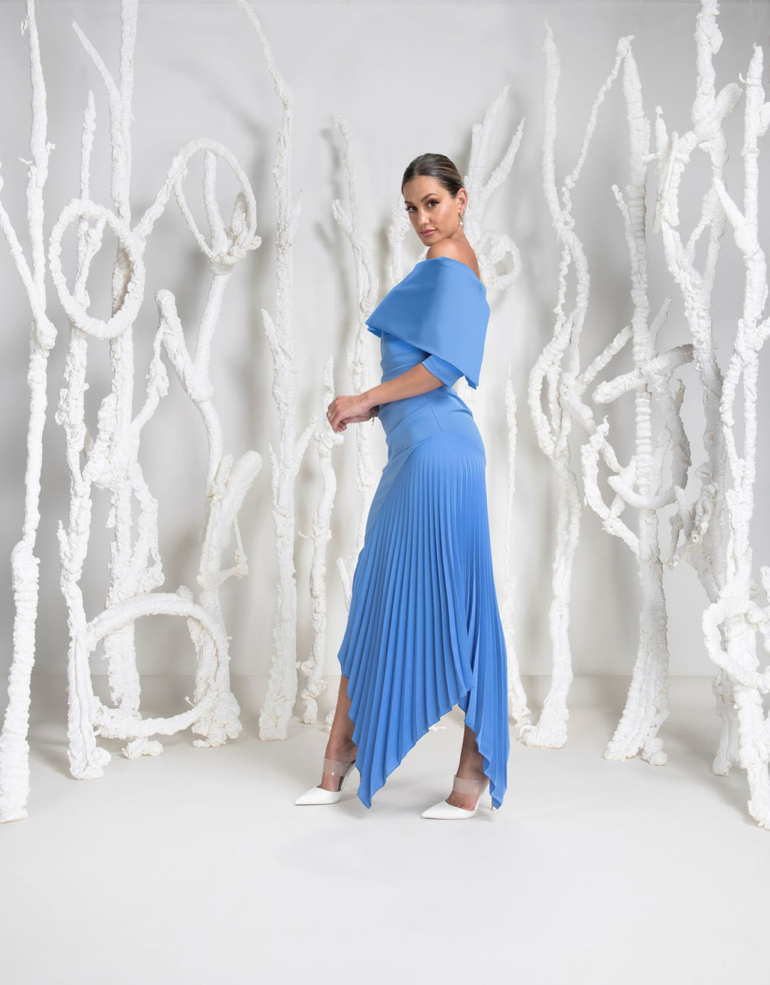 Kevan Jon Keira Cornflower Blue Pleat Dress