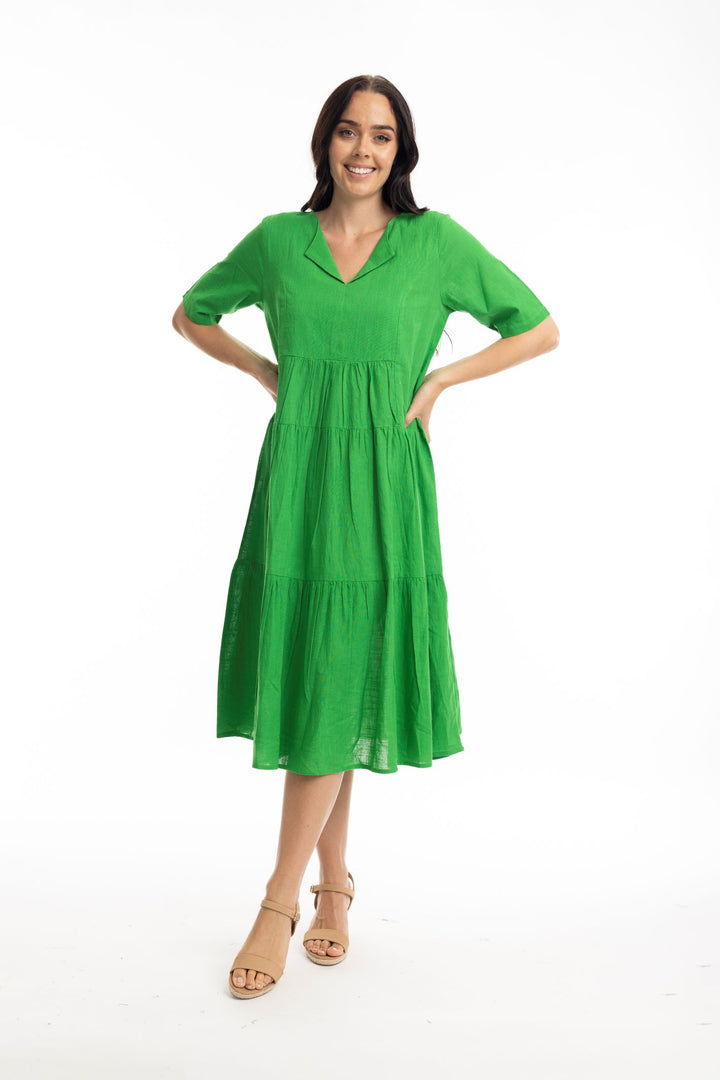 Orientique 51897 Green Parakeet Short Sleeved Midi Dress