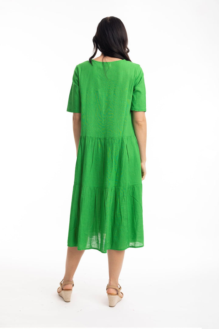 Orientique 51897 Green Parakeet Short Sleeved Midi Dress