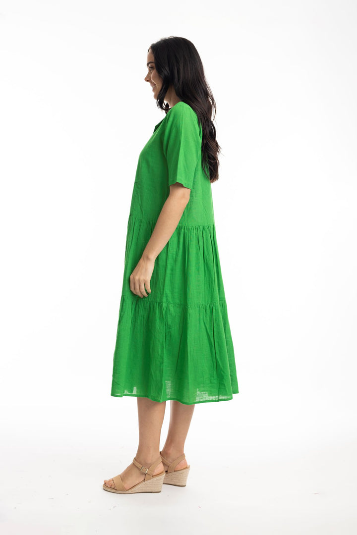 Orientique 51897 Green Parakeet Short Sleeved Midi Dress