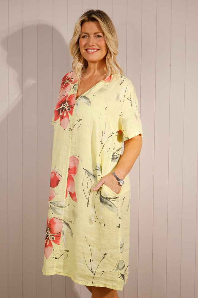 Goose Island 5573 Yellow Linen Flower Dress