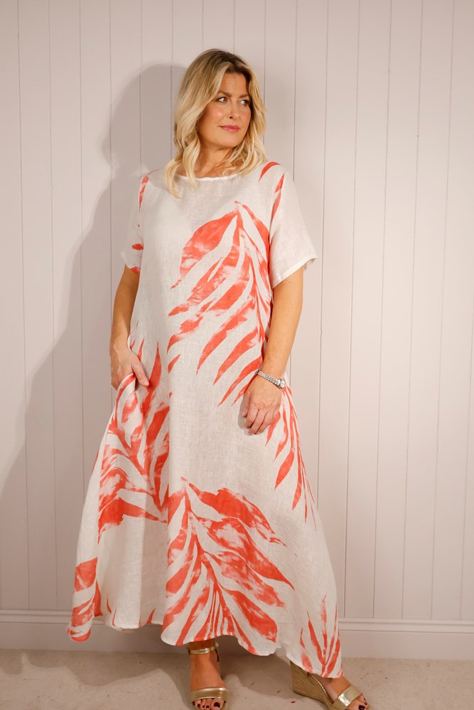 Goose Island 5578 Coral Cotton Mix Leaf Dress