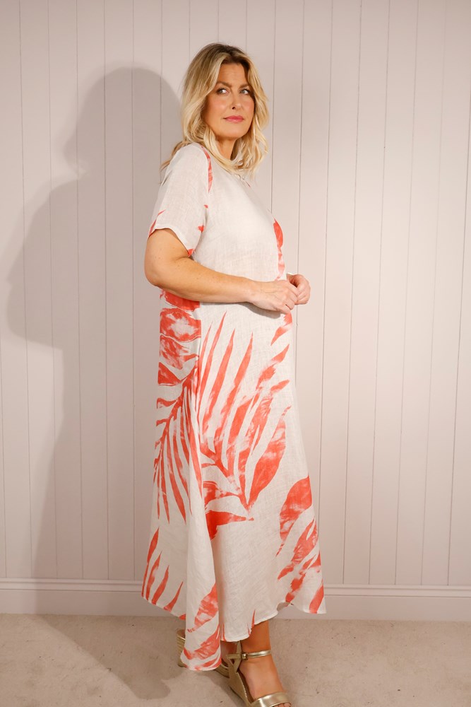 Goose Island 5578 Coral Cotton Mix Leaf Dress