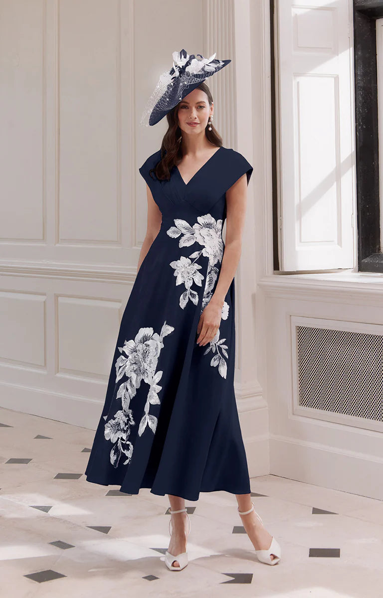John Charles 66718 Navy Ivory Fit and Flare Dress