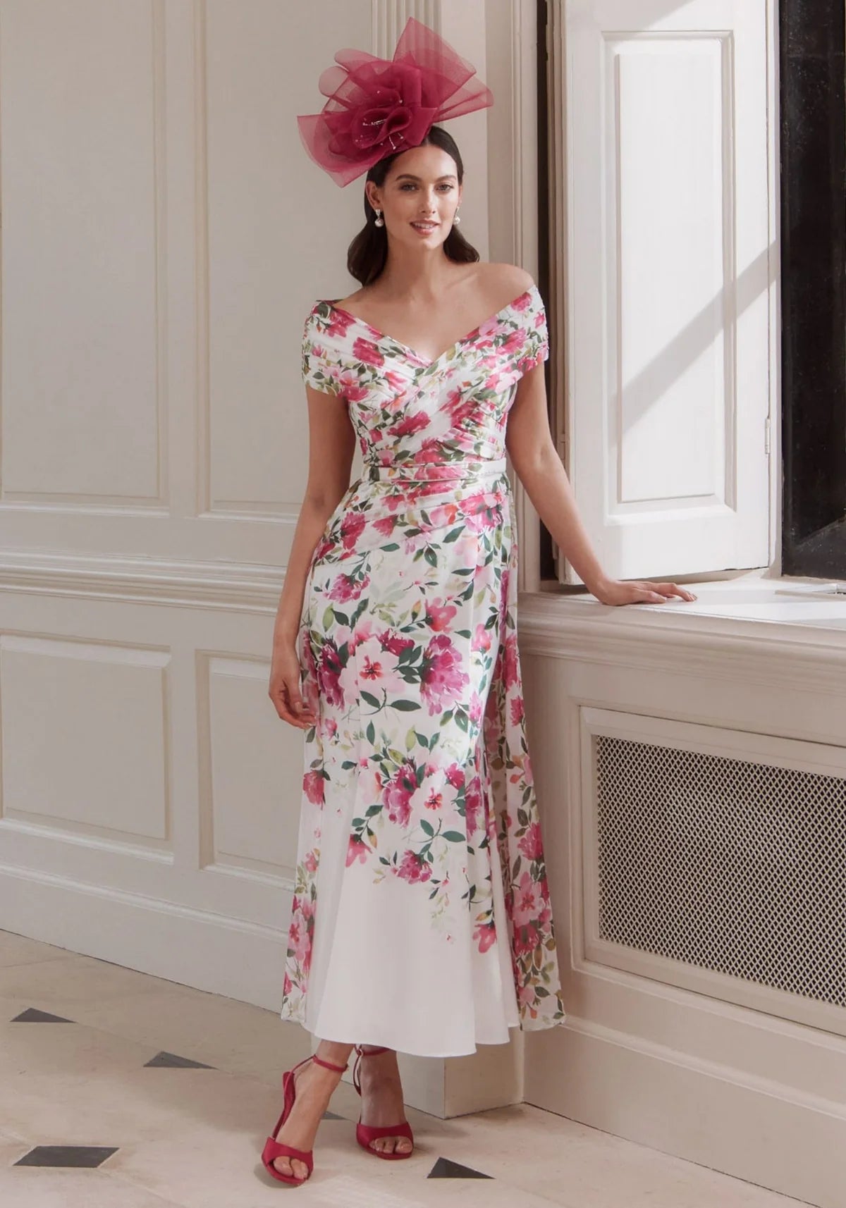 John Charles 66743 Tropical Bloom Print Off-The-Shoulder Occasion Dres ...