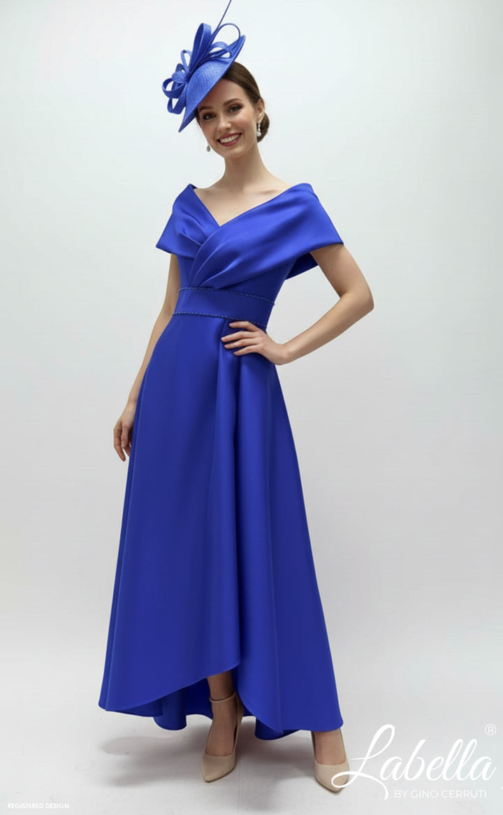 Labella Alaris Dress with Side High Low Hem in Cobalt