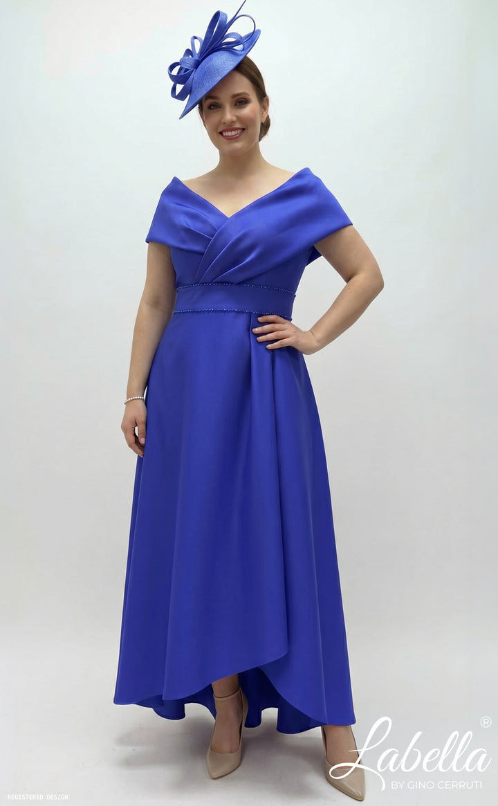 Labella Alaris Dress with Side High Low Hem in Cobalt