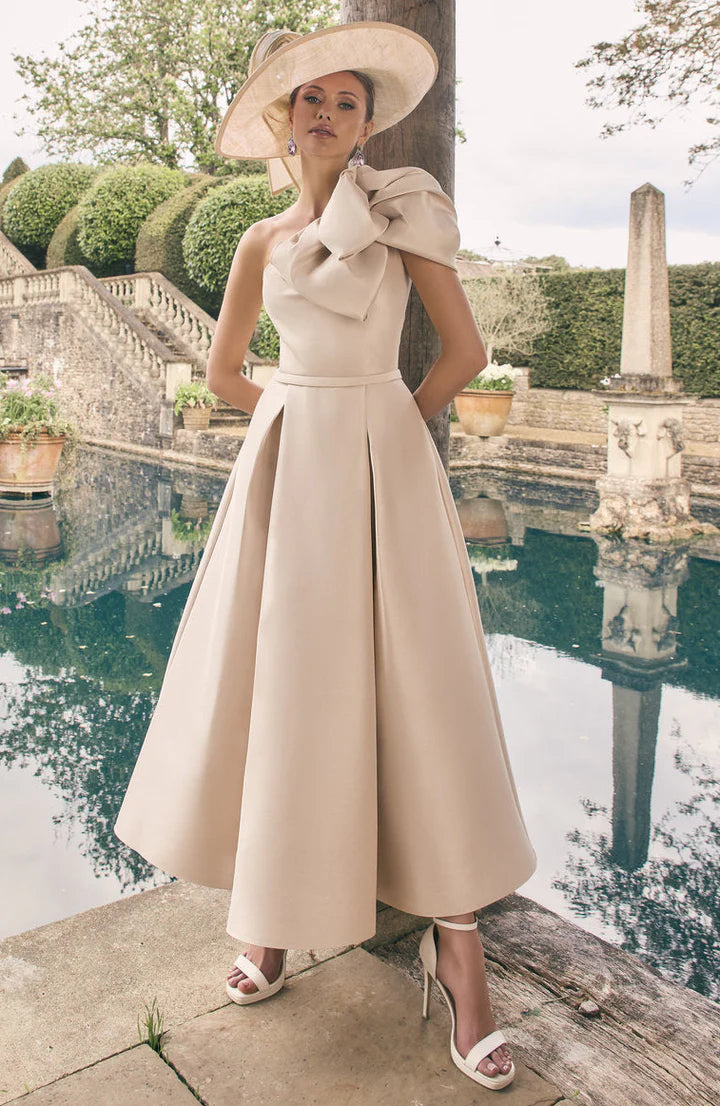 Veni Infantino 992738 One Shouldered Almond Dress with Statement Bow