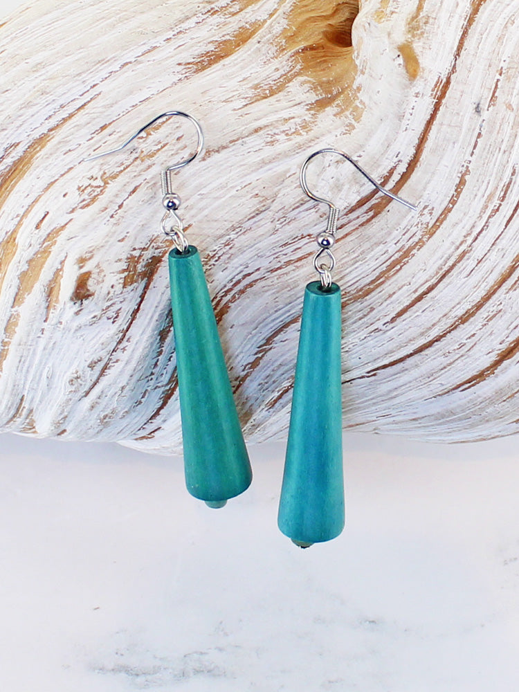 Suzie Blue BB6217 Teal Wooden Cone Earrings