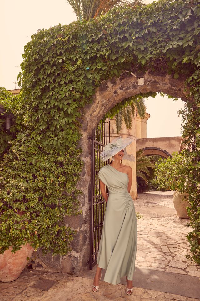 Veni Infantino 36114 Sage Green One Shoulder Dress