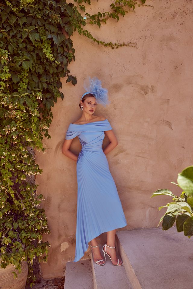 Veni Infantino 992430 One Shouldered  Pale Blue Pleat Dress