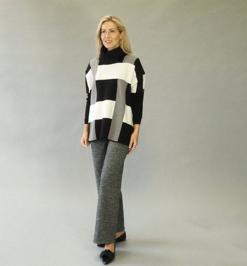 Deck by Decollage VC389 Black White Grey Polo Bat Wing Soft Knit Jumper