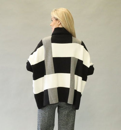 Deck by Decollage VC389 Black White Grey Polo Bat Wing Soft Knit Jumper