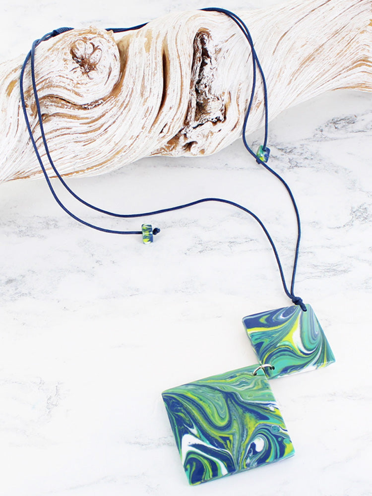 Suzie Blue JP1302 Blue Marbled Resin Pendant Necklace