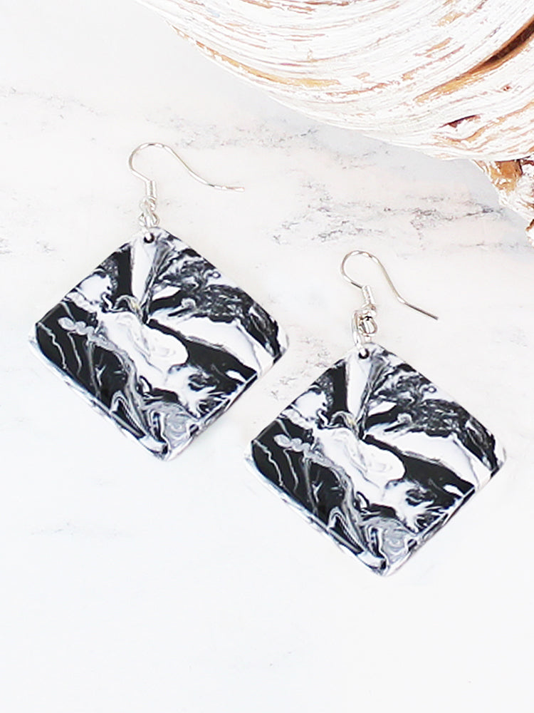 Suzie Blue JP1304 Black and White Marbled resin Earrings