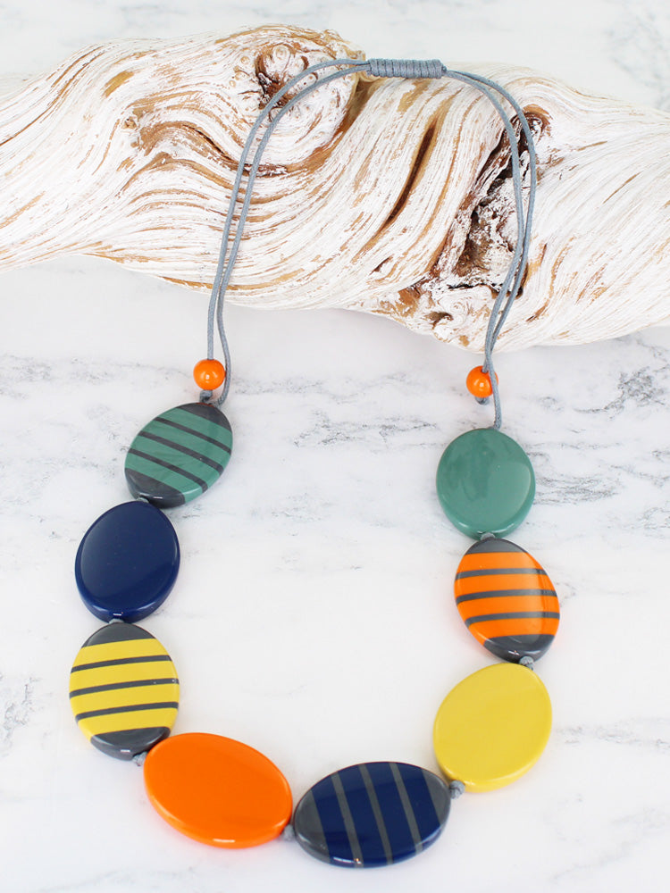 Suzie Blue JP6201 Multi Coloured Stripe Resin Necklace