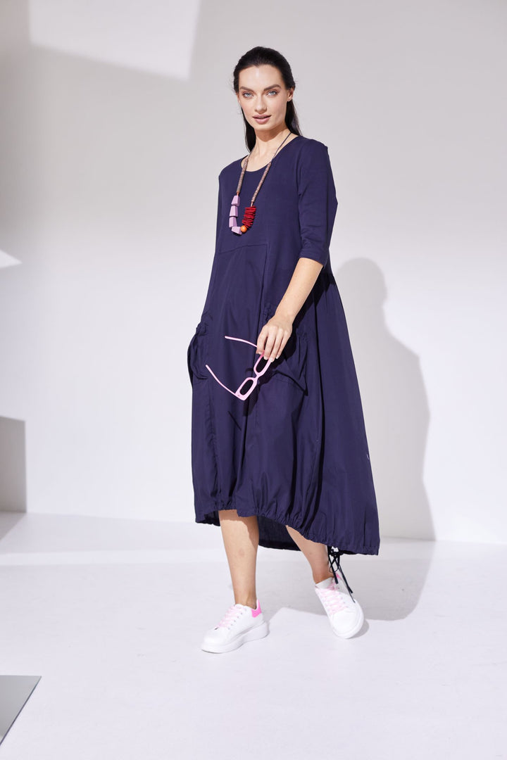 Naya NAS24134 Navy Cotton Dress with contrast panel