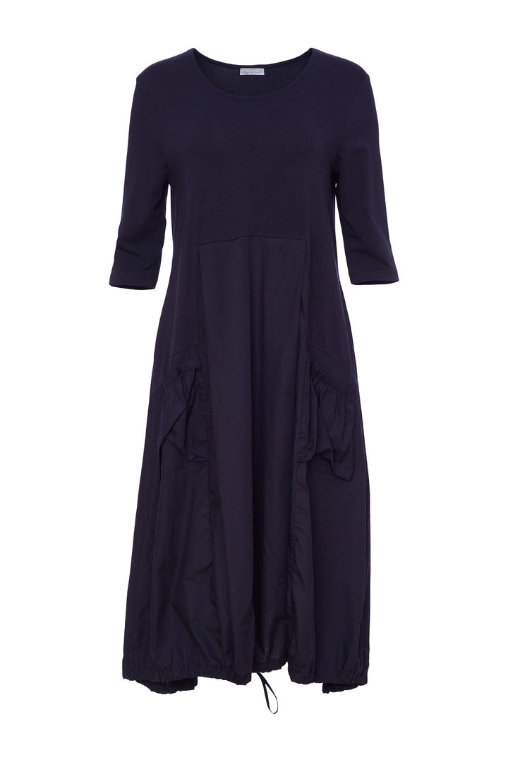 Naya NAS24134 Navy Cotton Dress with contrast panel