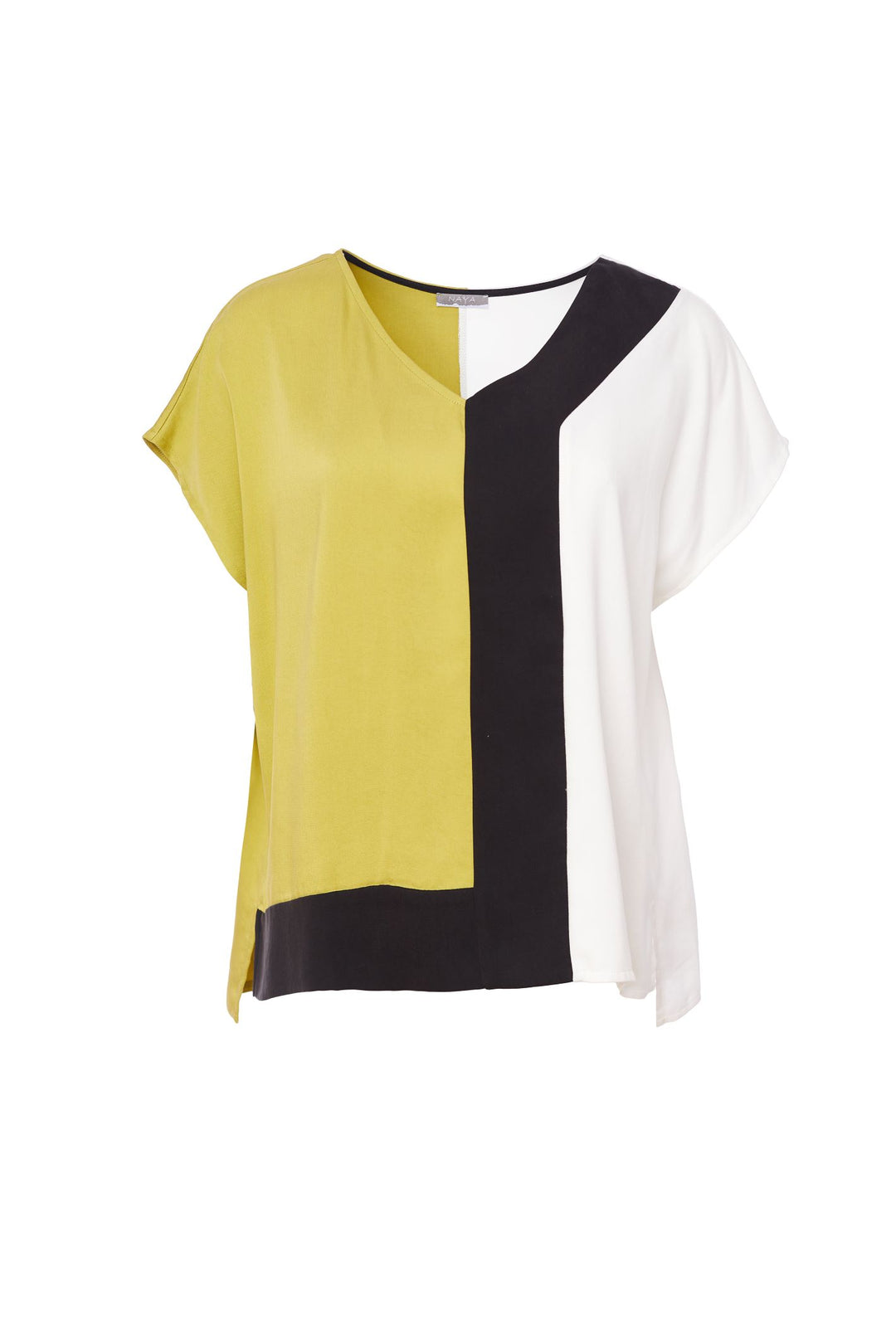 Naya NAS24201 Block V Neck Short Sleeved Top Lime Black White